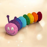 Handmade Wool Felt Caterpillar Toy: Rainbow Color Toddler Plushie