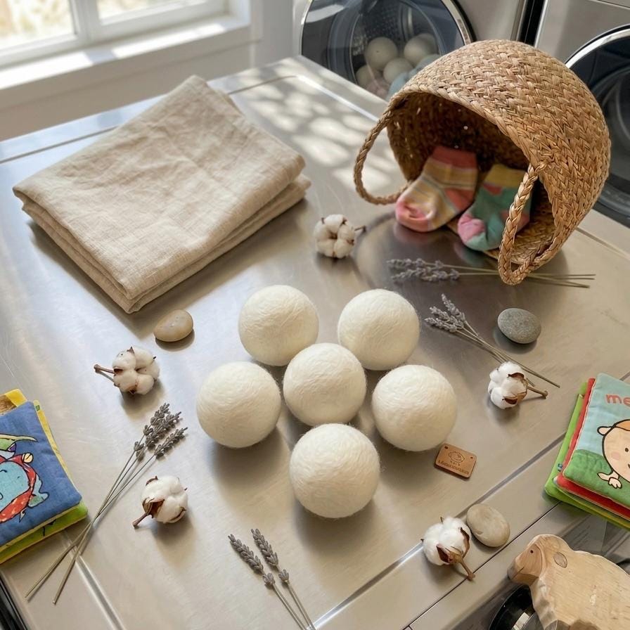 Handmade Wool Felt Dryer Balls, Natural Sheep Wool Laundry Softener Alternative