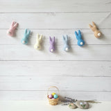 Handmade Wool Felt Bunny Rabbit Garland – Easter Spring Decor for Door, Wall & Mantle – Pastel Easter Bunny Banner – Nursery Easter Gift