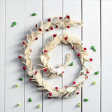 Wool Felt Christmas Garland, Cream Leaves, Red Berries, Handmade
