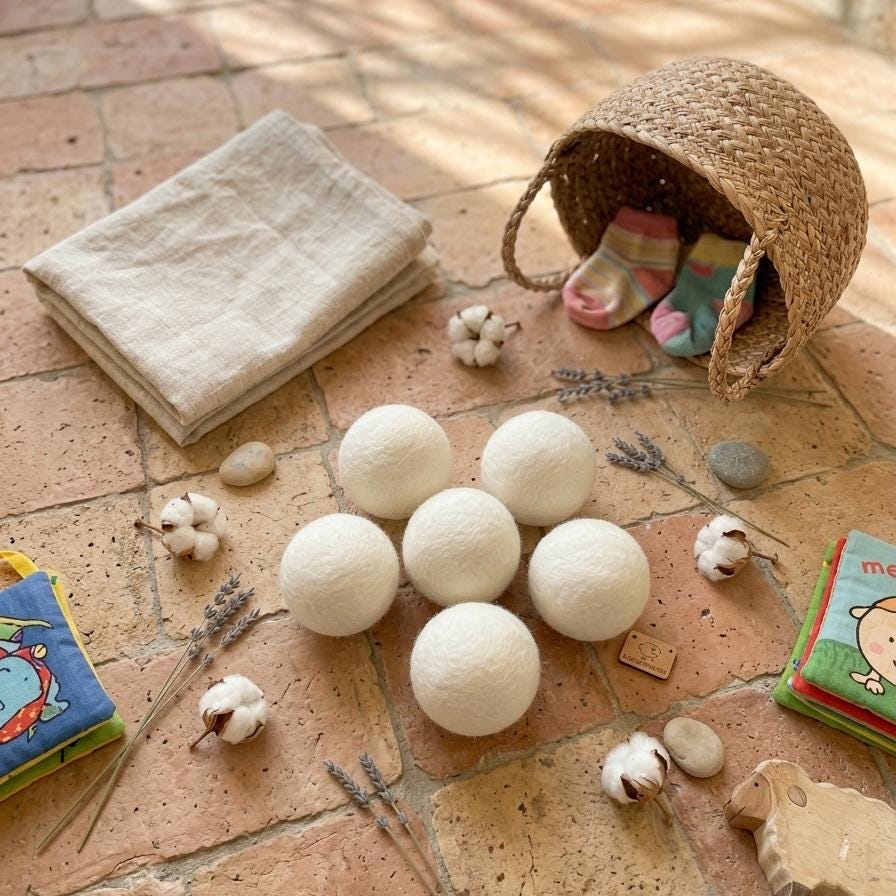 Handmade Wool Felt Dryer Balls, Natural Sheep Wool Laundry Softener Alternative