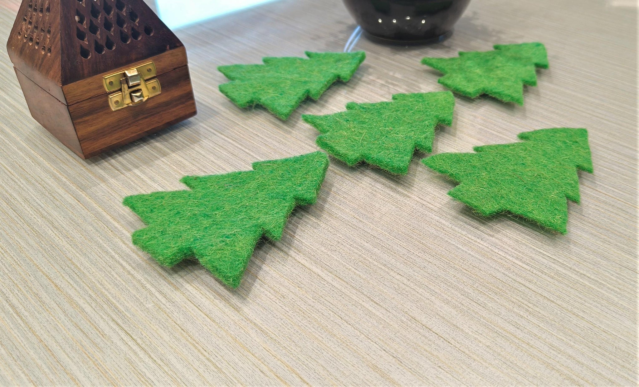 Handmade Wool Felt Christmas Tree Die Cuts: DIY Garland Ornaments, Pack of 5