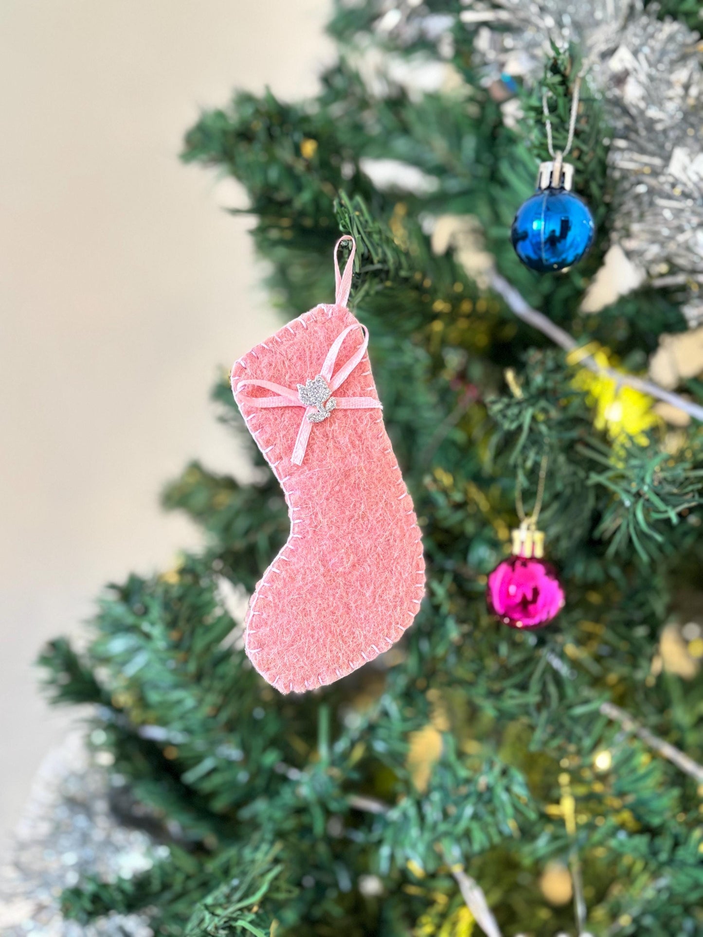 Handmade Felt Christmas Stocking Ornament: Mini Tree Decoration