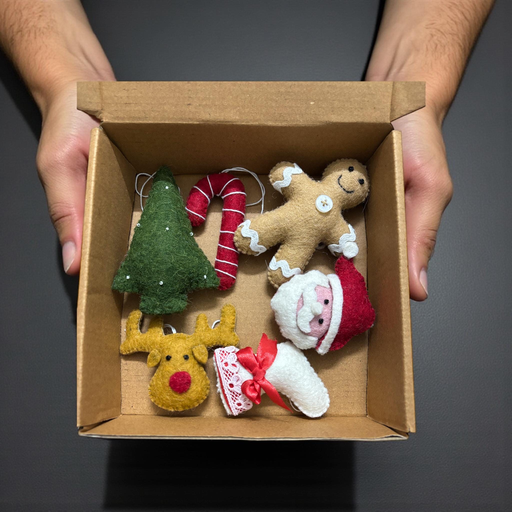 Felt Christmas Ornaments Set – Santa, Gingerbread, Stocking, Reindeer & Candy Cane – Holiday Decor or Bowl Fillers, Best Christmas Gift
