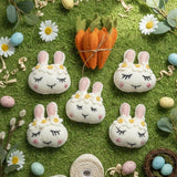 Handmade Wool Felt Easter Bunny Faces, Spring Decor, Set of 5