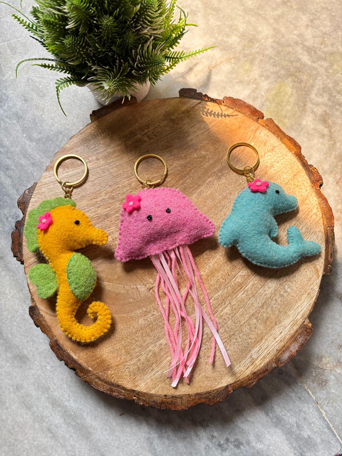 Felt Sea Animal Keychain, Handmade Stuffed Charm