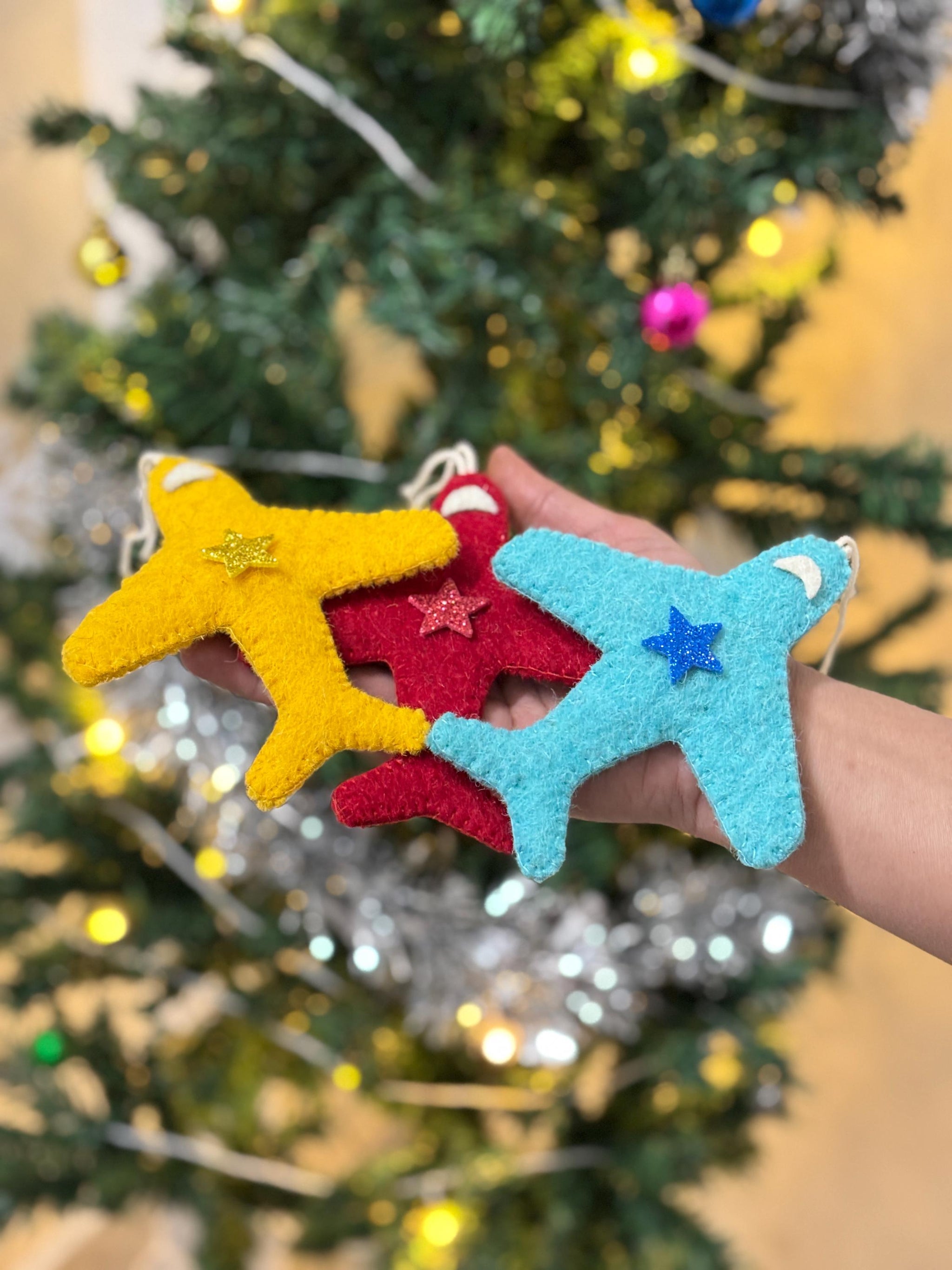 Handmade Felt Plane Christmas Ornaments: Kids Decor (Pack of 3)