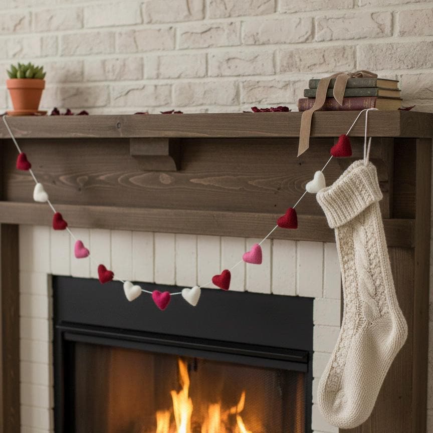 Valentine’s Day Hearts Decor Handmade Wool Felt Hearts Decoration Romantic Home Decor Heart Garland for Wall & Room Styling