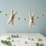 Wool Felt Easter Rabbit With Carrots Garland – Easter Decoration, Easter Bunting, Spring Wall Hanging, Easter Gift