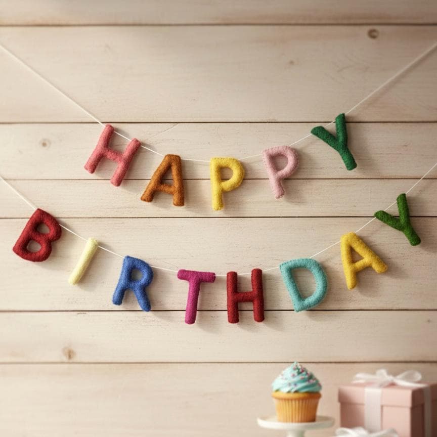 Customised Happy Birthday Banner Garland : Handmade Felt  Kids & Nursery Decor