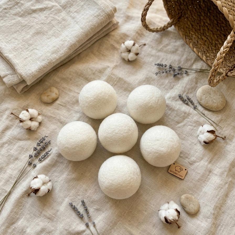 Handmade Wool Felt Dryer Balls, Natural Sheep Wool Laundry Softener Alternative