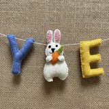 Wool Felt Happy Easter Garland – Handmade Spring Bunny Banner – Easter Door Decor, Mantle & Wall Hanging, Easter Gift