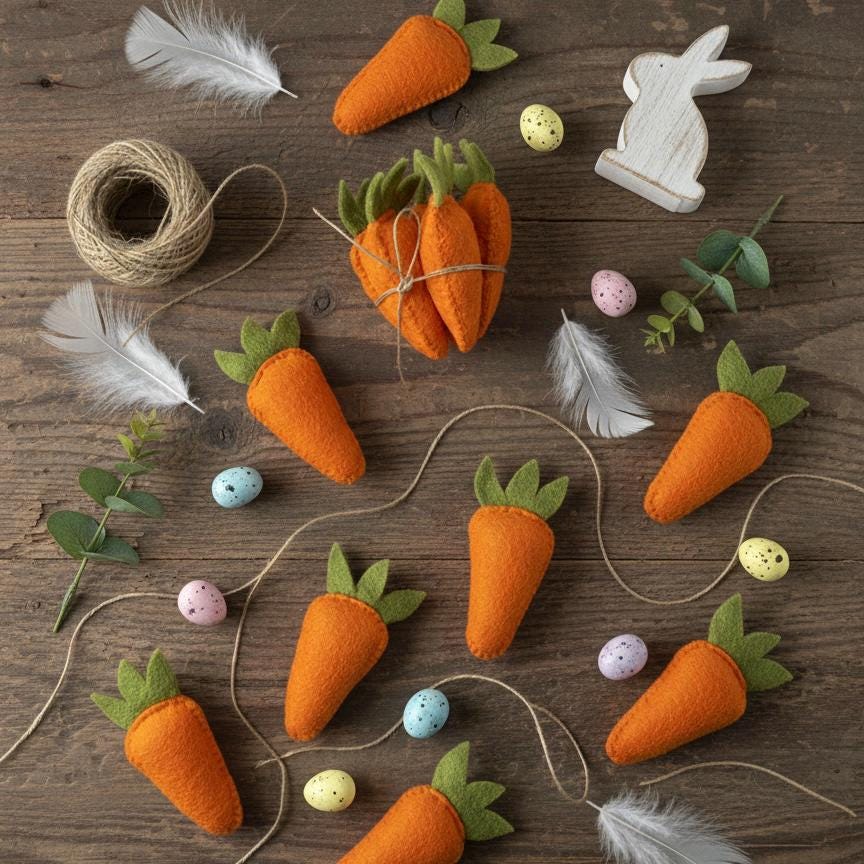 Set of 5 Handmade Wool Felt Carrots – Easter Basket Fillers, Spring Tiered Tray Decor