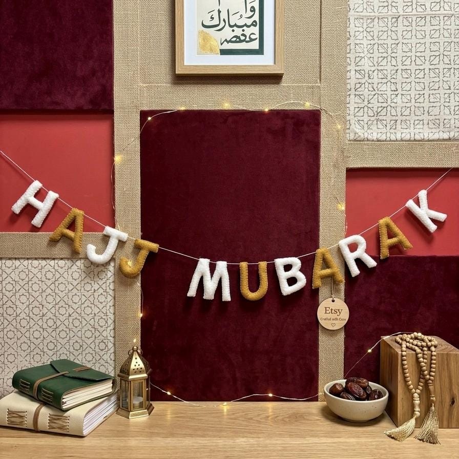 Hajj Mubarak Garland, Islamic Home Decor, Felt Hajj Banner, Muslim Wall Hanging, Eid Decor, Ramadan Decor, Umrah Mubarak Decoration
