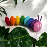 Handmade Wool Felt Caterpillar Toy: Rainbow Color Toddler Plushie