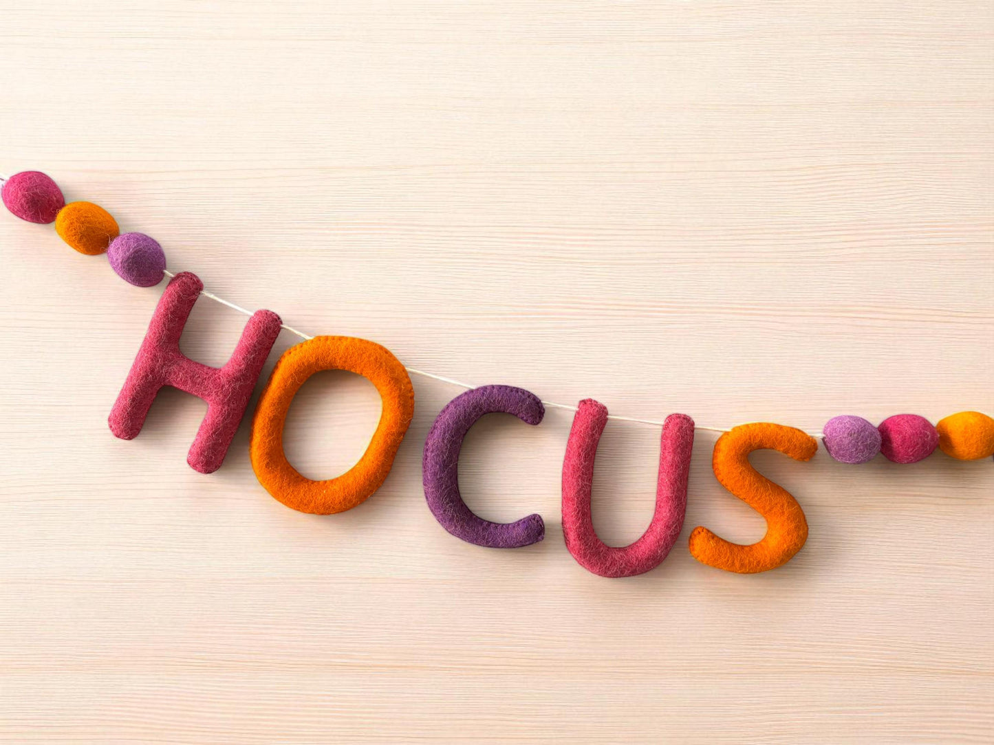 Wool Felt Hocus Pocus Halloween Garland: Pink, Purple, Orange