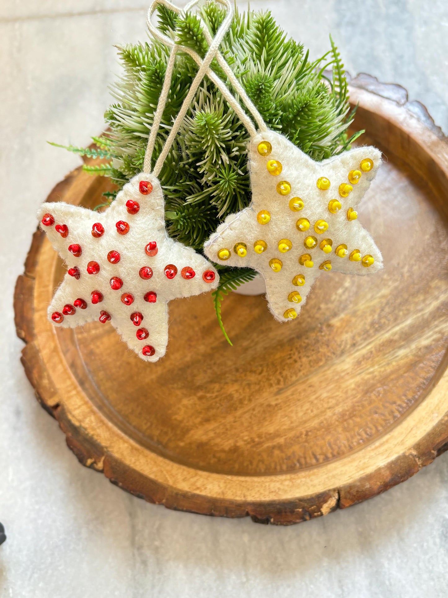 Merino Wool Felt Star Ornament: Hand-stitched Christmas Decor