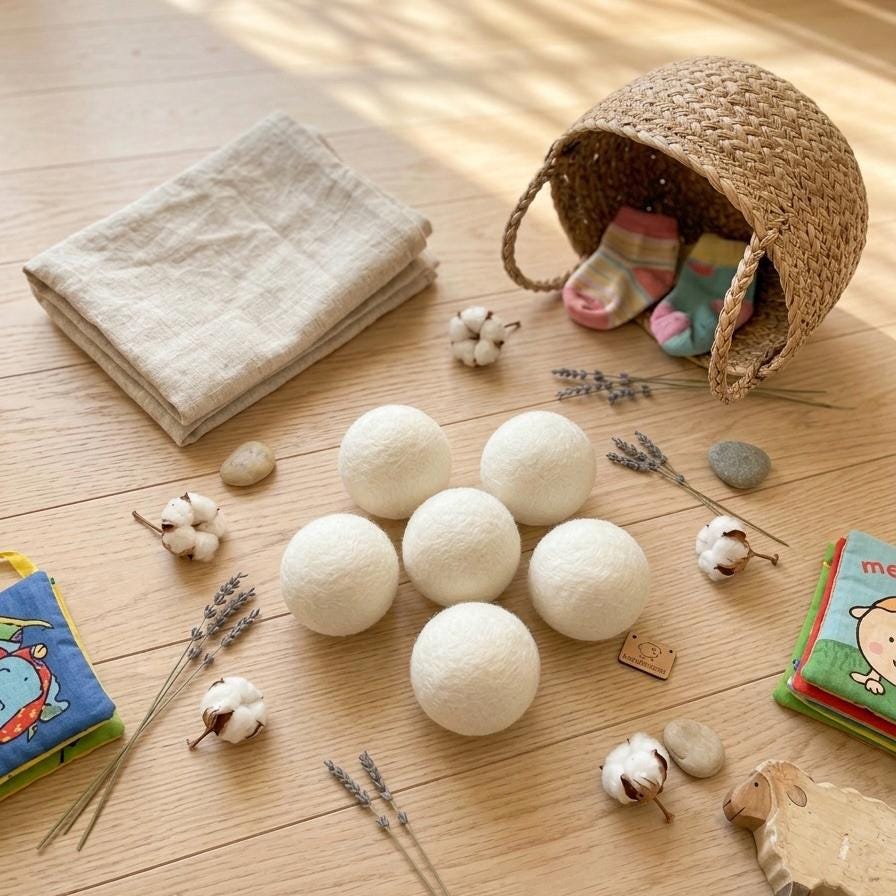 Handmade Wool Felt Dryer Balls, Natural Sheep Wool Laundry Softener Alternative