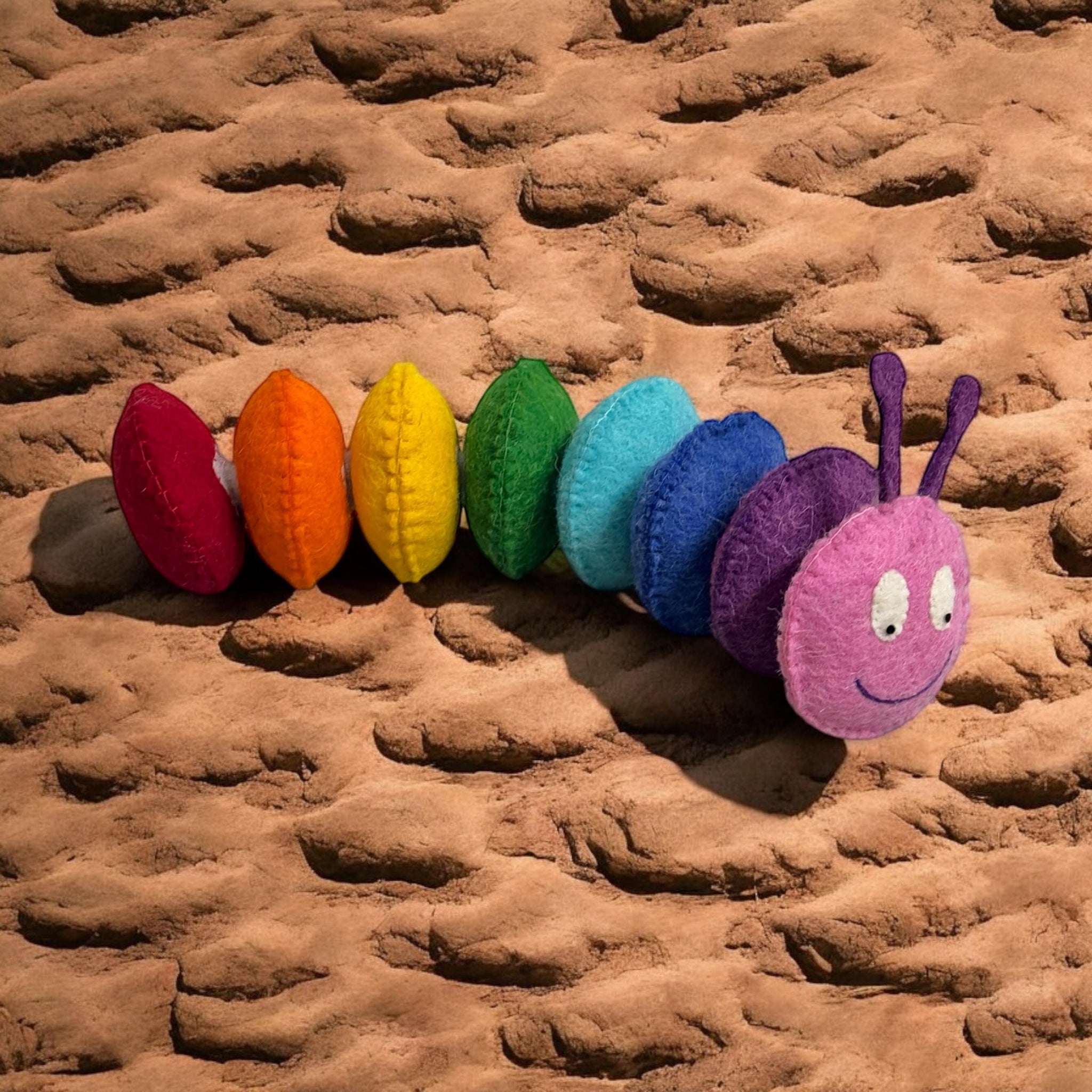 Handmade Wool Felt Caterpillar Toy: Rainbow Color Toddler Plushie