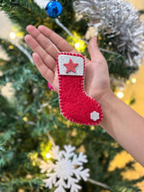 Handmade Felt Christmas Stocking Ornament: Red Holiday Decor