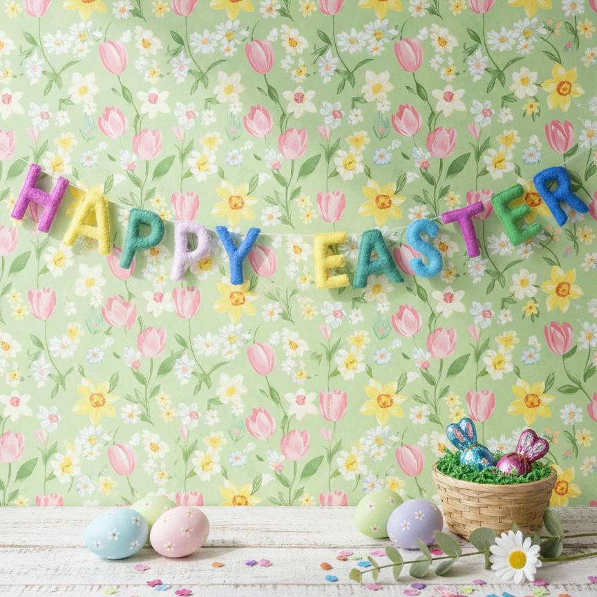 Happy Easter Garland – Handmade Spring Easter Banner – Easter Door Decor, Mantle & Wall Hanging, Easter Gifts
