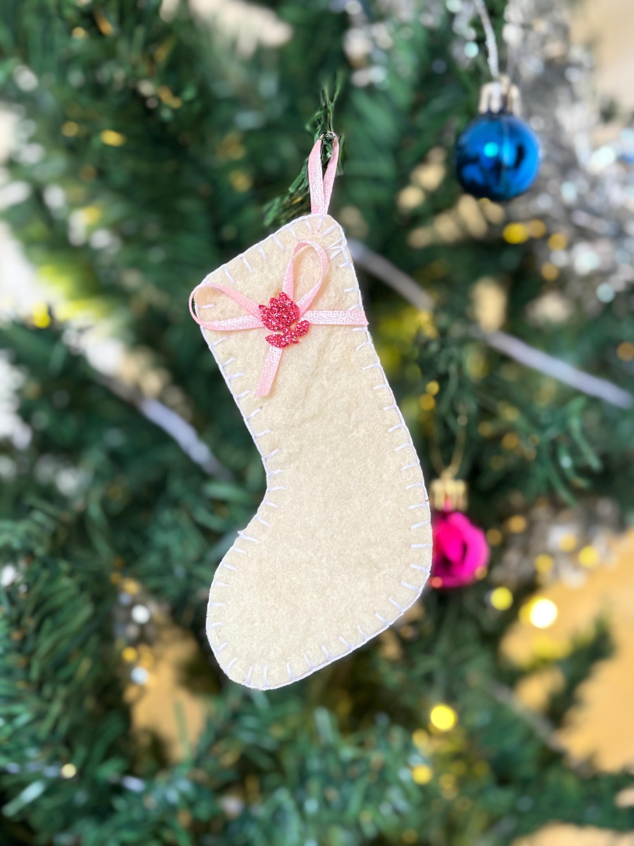 Handmade Felt Christmas Stocking Ornament: Mini Tree Decoration