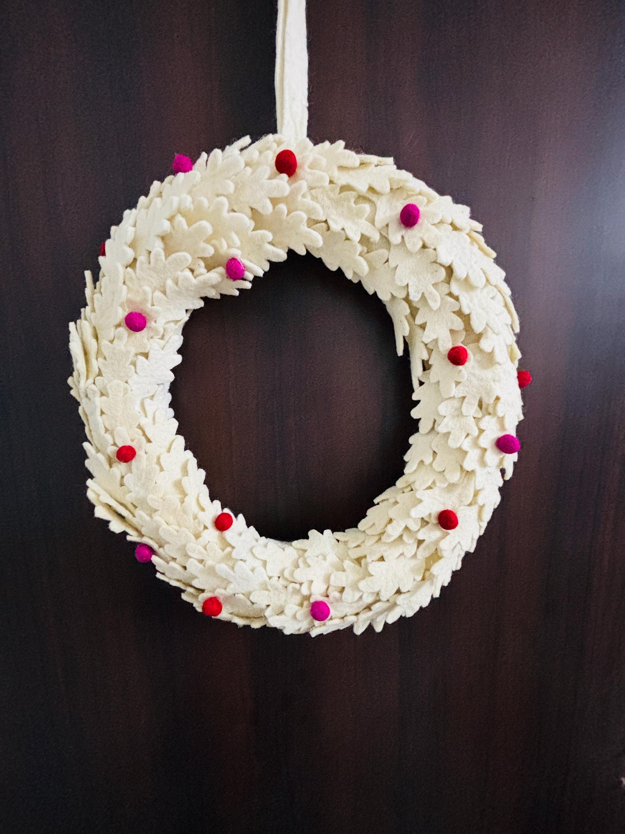 Handmade Wool Felt Christmas Wreath with Red Berries