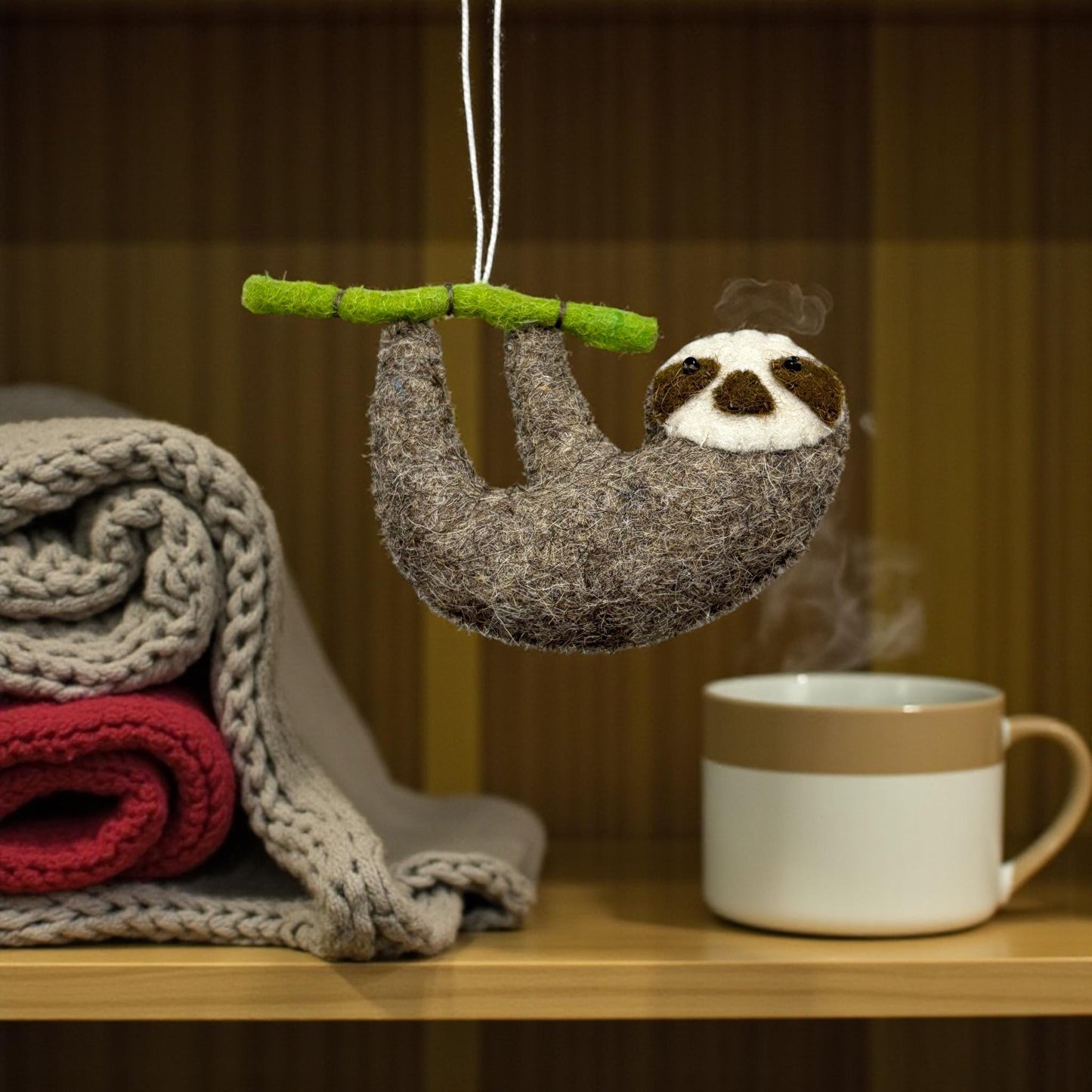Felt Sloth Ornament, Christmas Tree Hanging, Cute Animal Ornament, Handmade Sloth, Car Charm, Stocking Stuffer, Family Gift, Holiday Decor