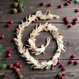Wool Felt Christmas Garland, Cream Leaves, Red Berries, Handmade