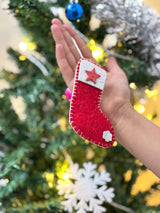 Handmade Felt Christmas Stocking Ornament: Red Holiday Decor