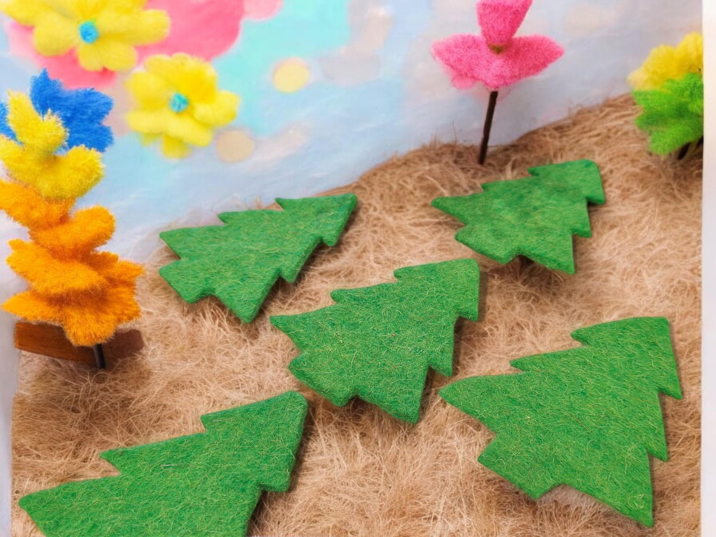 Handmade Wool Felt Christmas Tree Die Cuts: DIY Garland Ornaments, Pack of 5