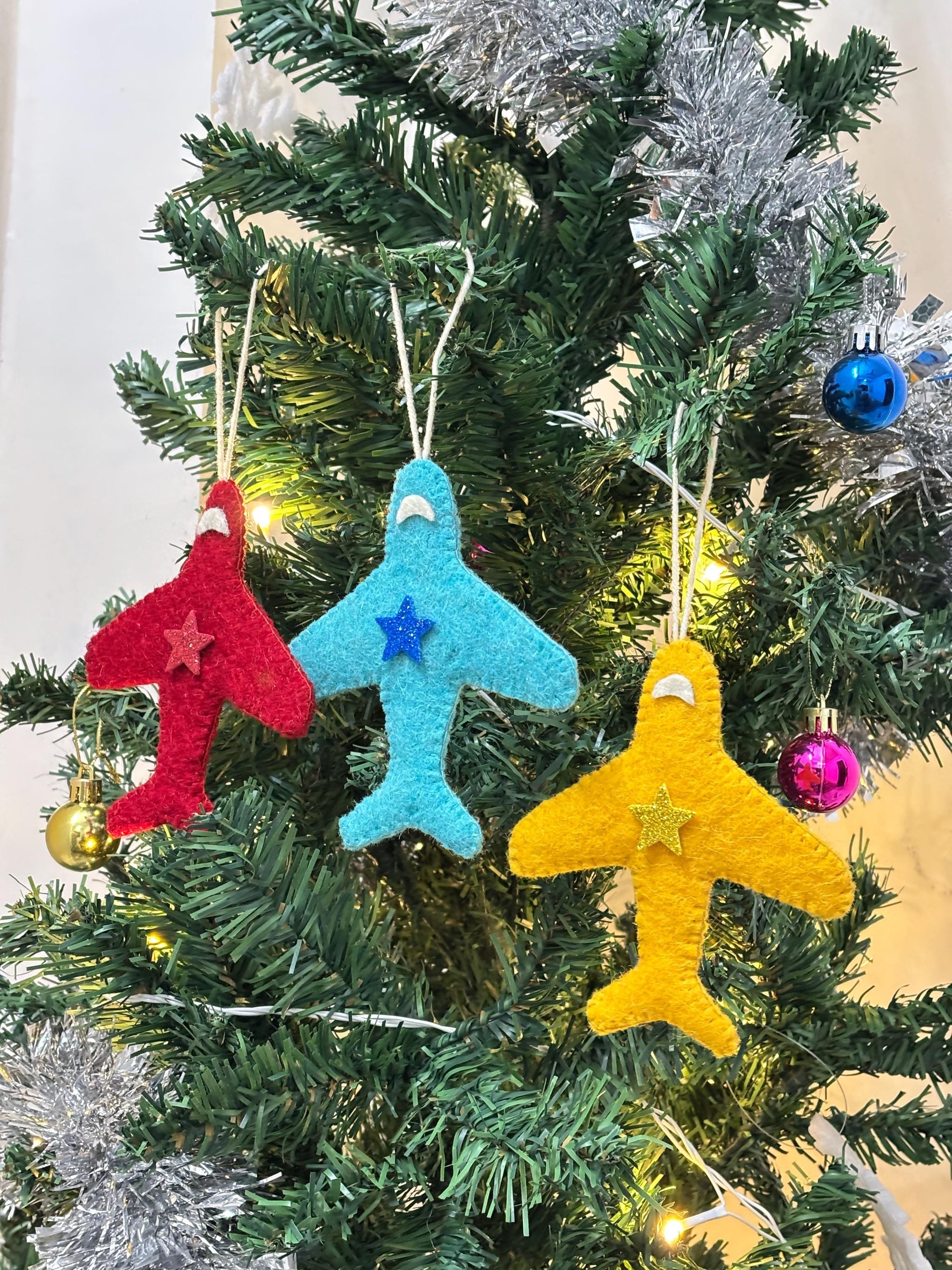 Handmade Felt Plane Christmas Ornaments: Kids Decor (Pack of 3)