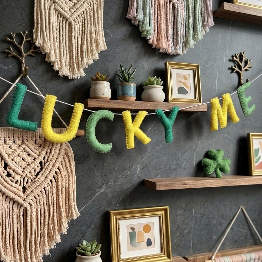 Lucky Me Felt Garland – St Patrick’s Day Irish Holiday Banner – Festive Decor