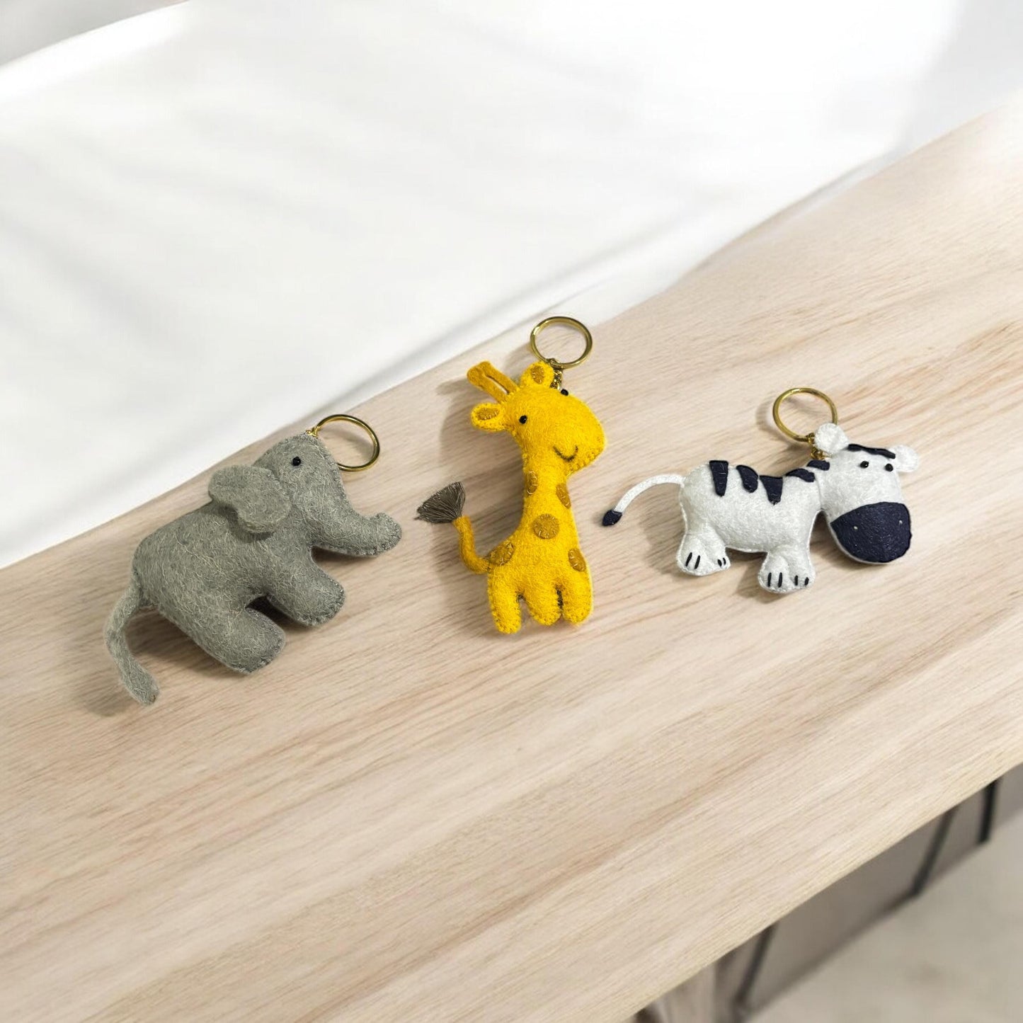 Safari Animal Felt Keychain – Handmade Plush Bag Charm