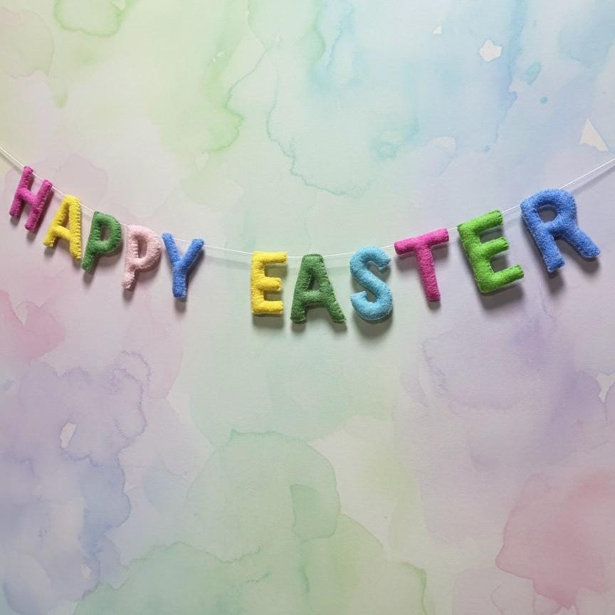 Happy Easter Garland – Handmade Spring Easter Banner – Easter Door Decor, Mantle & Wall Hanging, Easter Gifts