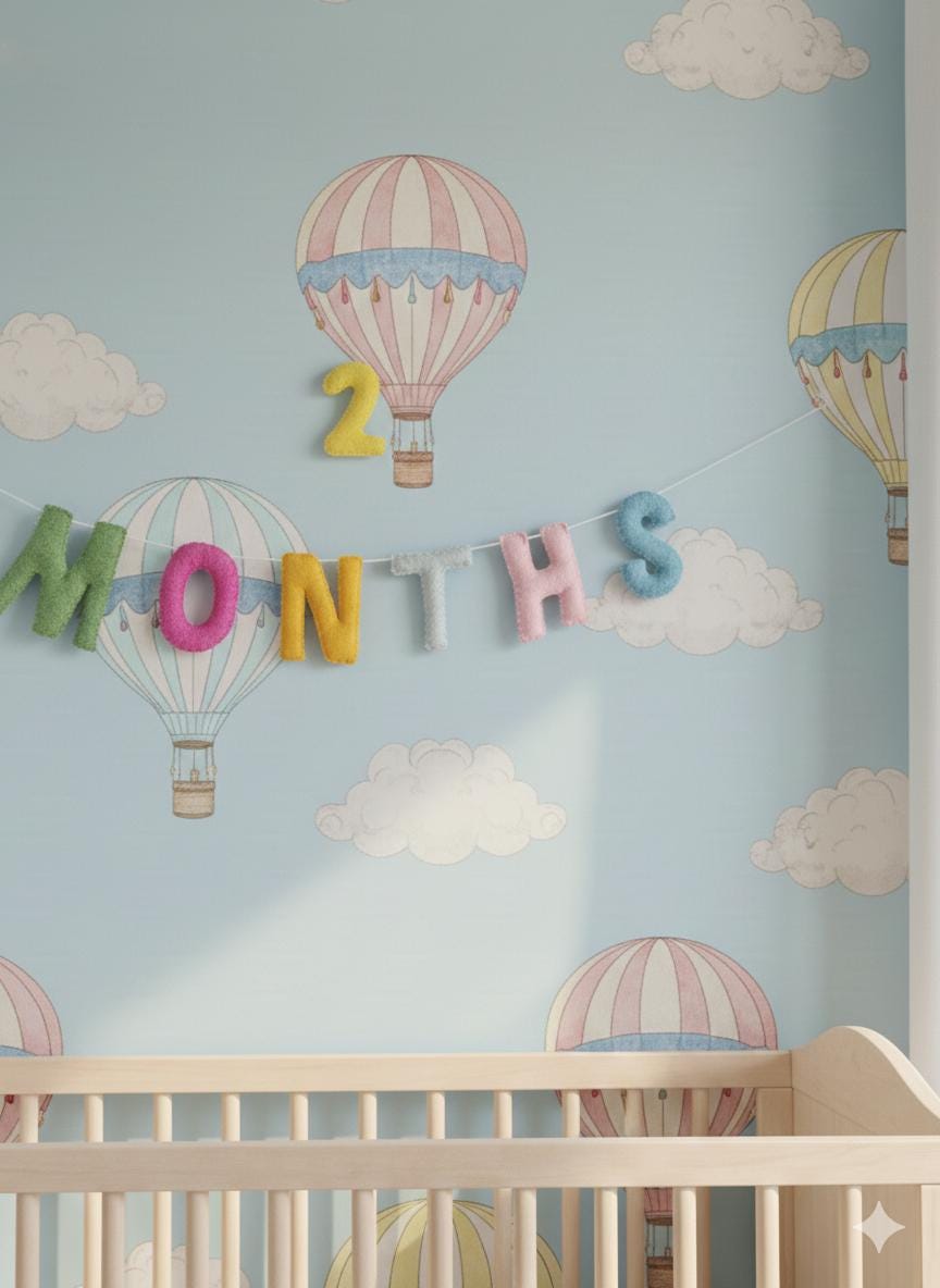 Wool Felt 1–12 Month Letter Garland – Baby Milestone Banner, Nursery Decor