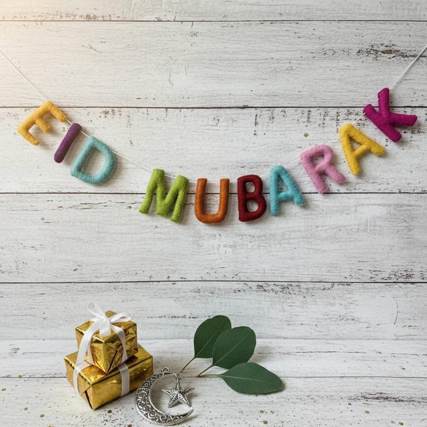 Eid Mubarak Garland | Wool Felt Handmade Islamic Home Decor | Eid Party Decoration | Thoughtful Gift for Family & Friends