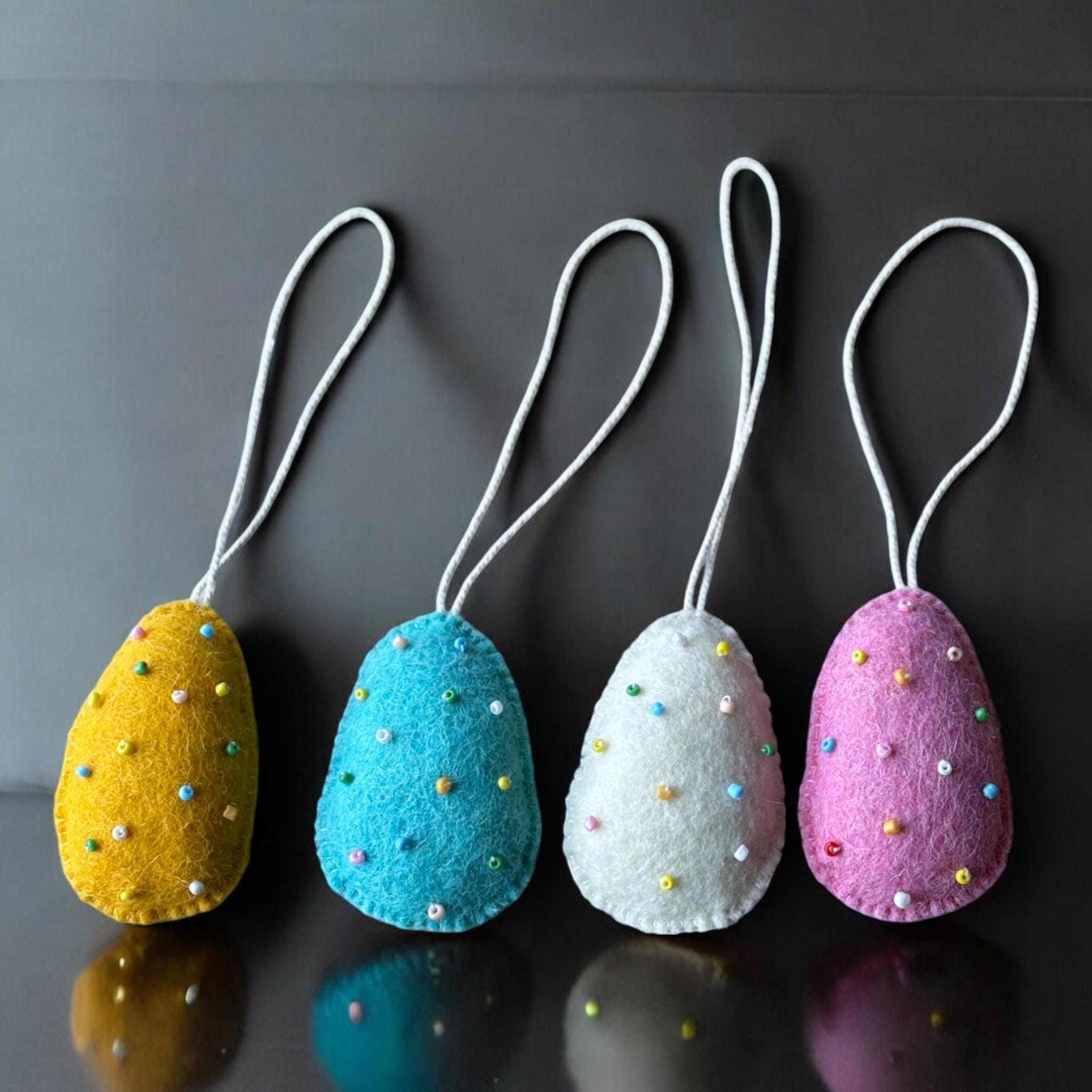 Wool Felt Easter Eggs: Pastel Color Hanging Ornaments/Bowl Fillers For Easter Baskets