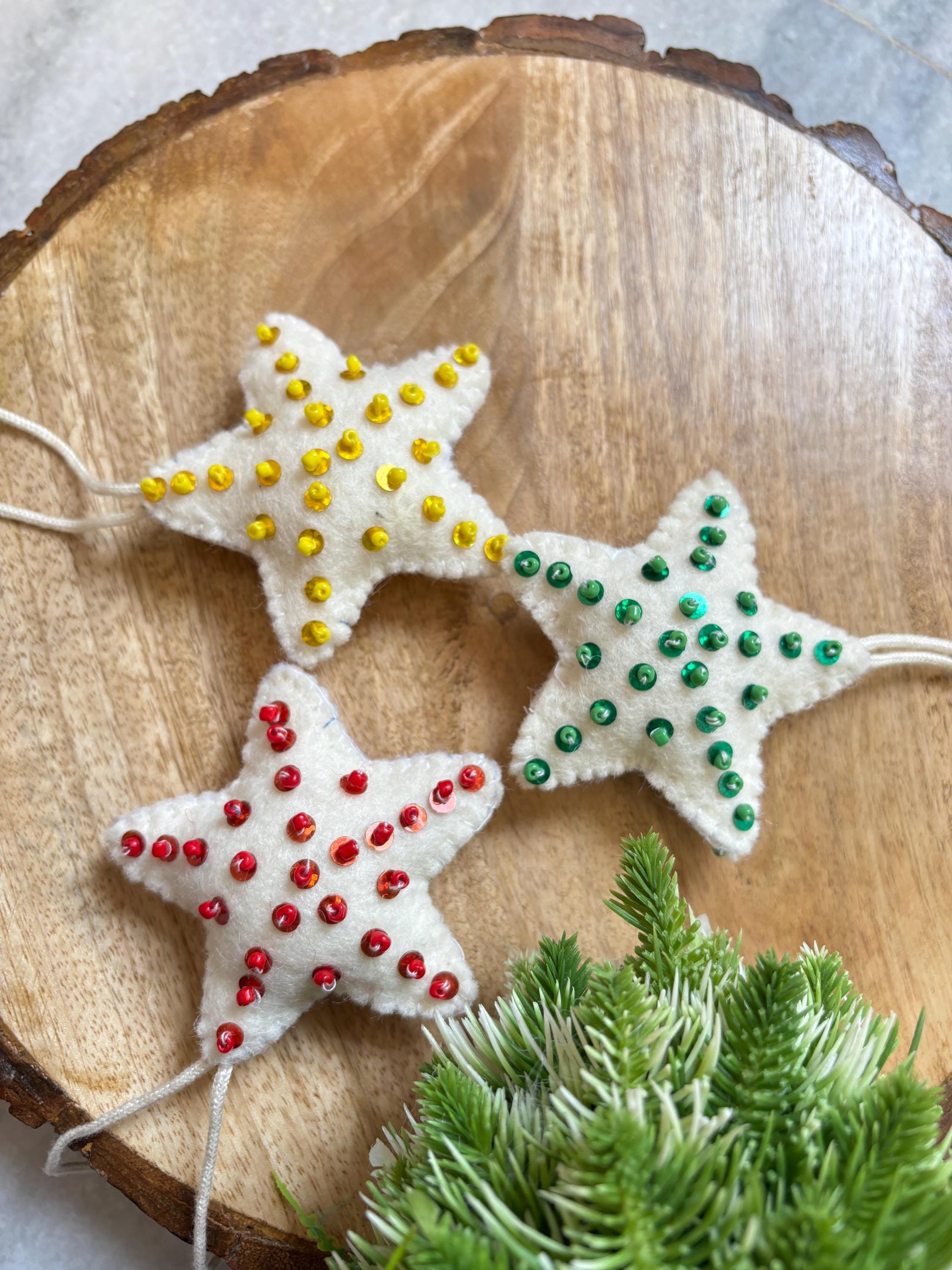 Merino Wool Felt Star Ornament: Hand-stitched Christmas Decor