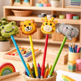 Safari Animal Pencil Toppers Set of 4, Handmade Wool Felt Jungle Pencil Toppers, Kids Party Favours, Return Gifts, School Favors