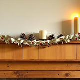 Wool Felt Christmas Garland, Cream Leaves, Red Berries, Handmade