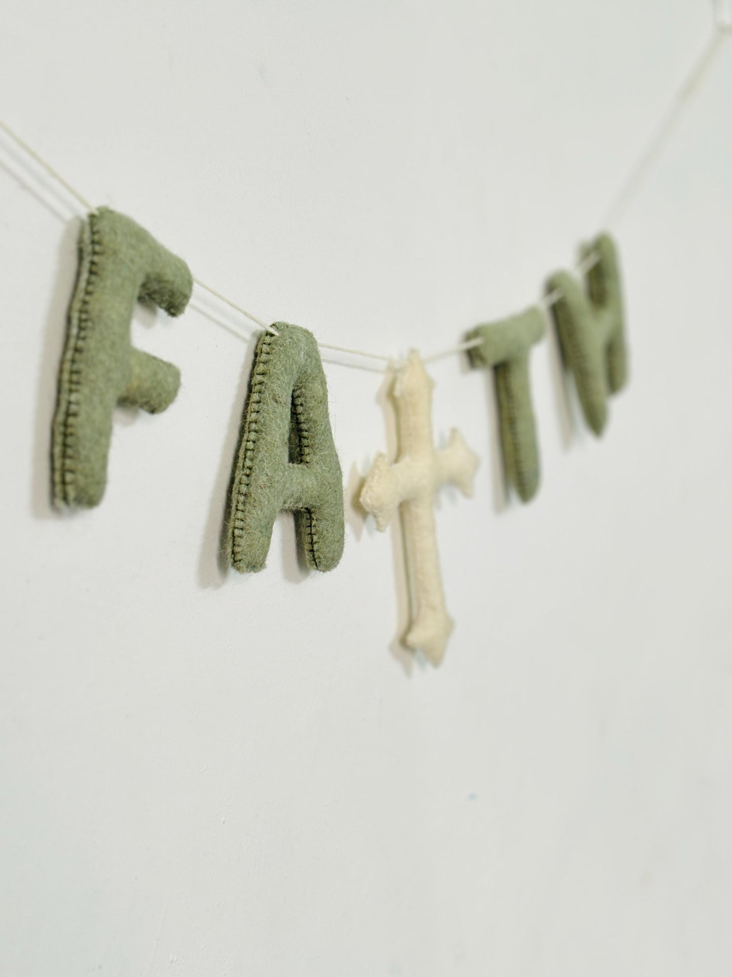 Soft Wool Felt Cross Garland | Nursery Decor, Baby Room Hanging, Baptism & Celebration Decor
