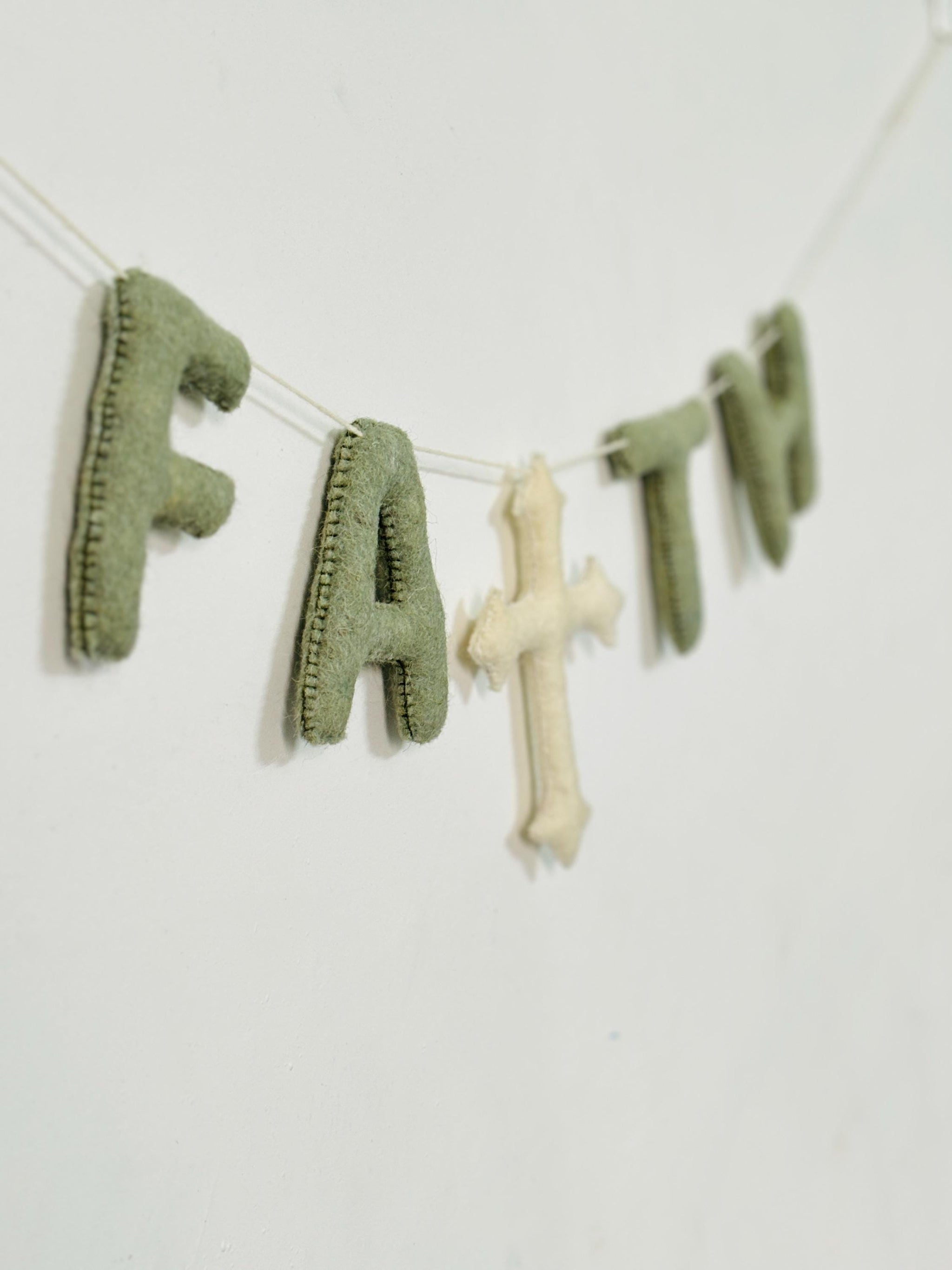 Soft Wool Felt Cross Garland | Nursery Decor, Baby Room Hanging, Baptism & Celebration Decor
