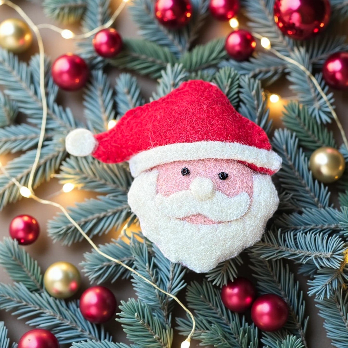 Handmade Felt Santa Ornament – Sheep Wool Christmas Decoration