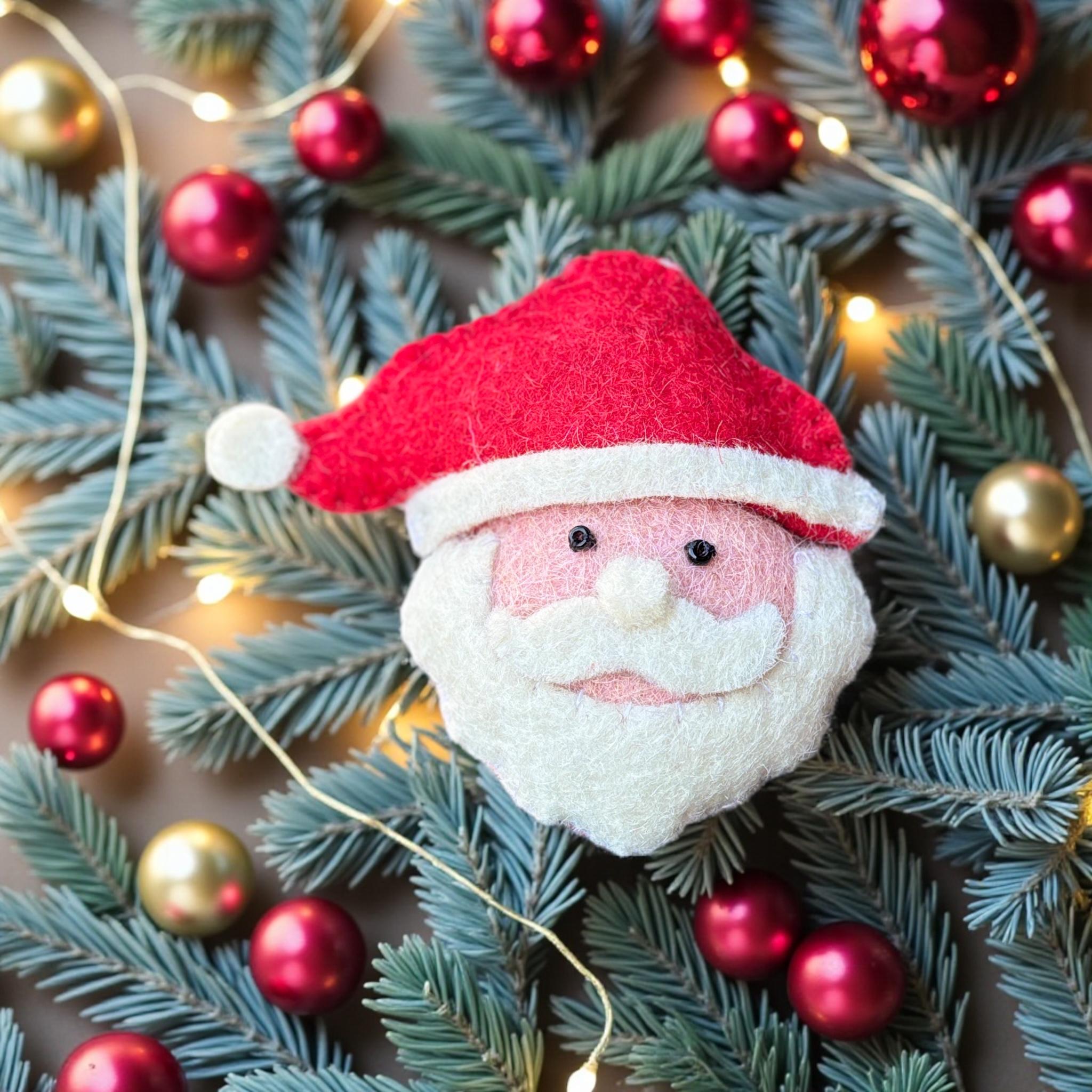 Handmade Felt Santa Ornament – Sheep Wool Christmas Decoration