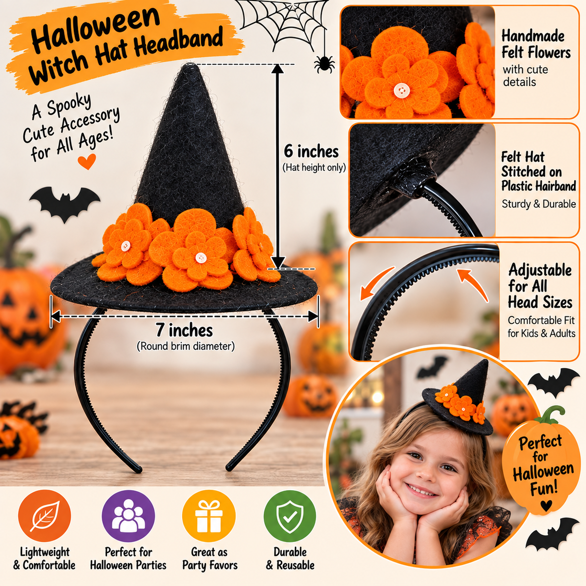 Halloween Witch Hat Headband – Handmade Felt Party Favor