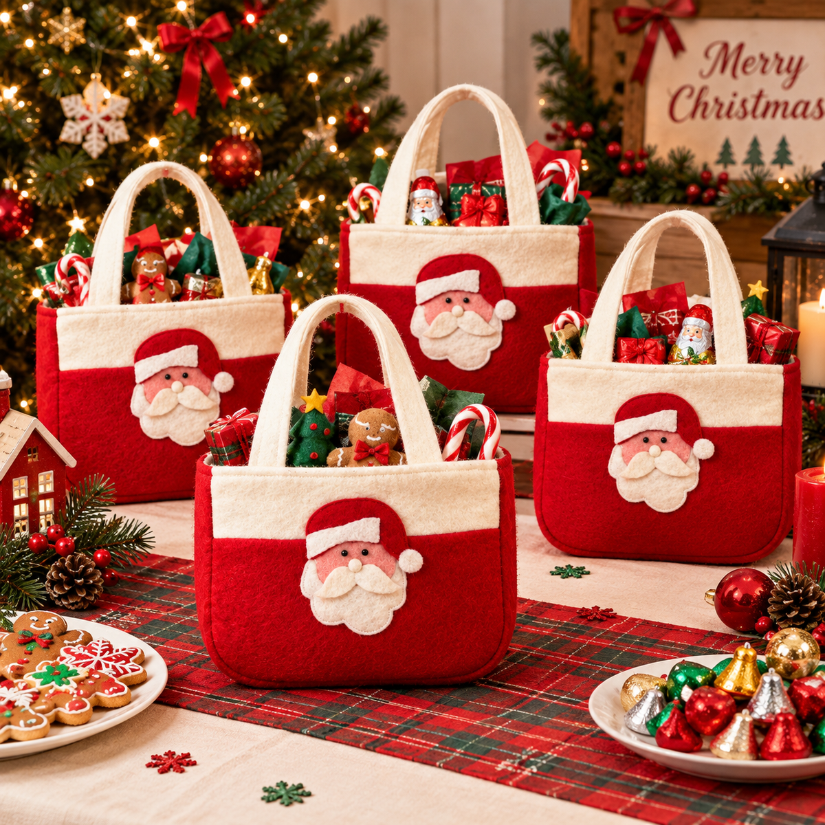 Christmas Party Favor Gift Bag – Santa Holiday Gift Tote Bag | Christmas Treat Bag for Kids & Gifts | Bulk Party Favor Bags
