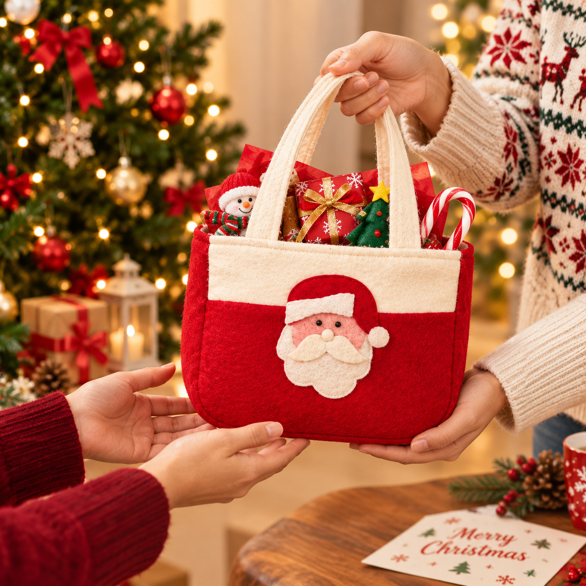 Christmas Party Favor Gift Bag – Santa Holiday Gift Tote Bag | Christmas Treat Bag for Kids & Gifts | Bulk Party Favor Bags