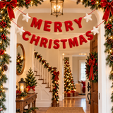 Red Felt Merry Christmas Banner with White Stars – Festive Christmas Garland