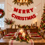 Red Felt Merry Christmas Banner with White Stars – Festive Christmas Garland